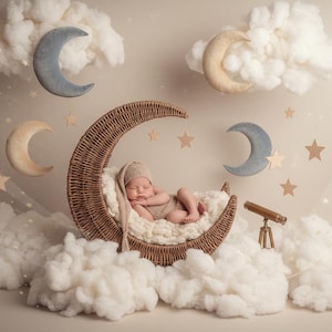 Newborn Digital Backdrop with Celestial Theme for Dreamy Photography and Timeless Portraits