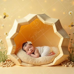 Honeycomb Bee-Themed Newborn Digital Backdrop | Whimsical Baby Photography Prop