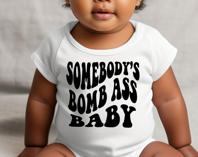 Somebody’s Bomb Ass Baby Retro Baby Onesie® Bodysuit - Funny Bodysuit