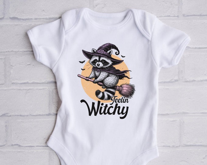 Feelin’ Witchy Raccoon Halloween Baby Onesie® Bodysuit - Feral Child Bodysuit