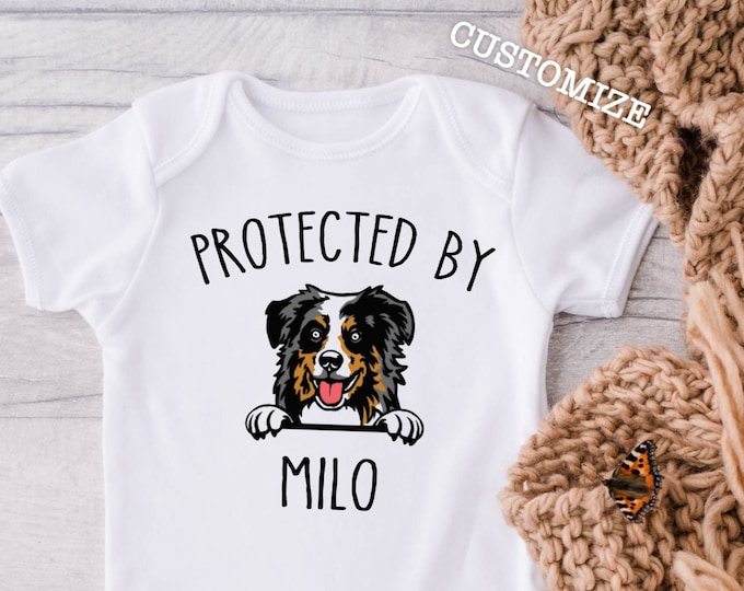 Protected by Australian Shepherd Baby Onesie® Bodysuit - Personalized