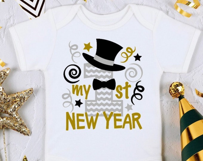 New Year's Baby Onesie® Bodysuit -  My 1st New Year’s Top Hat Baby Onesie® Bodysuit -  New Year’s Eve