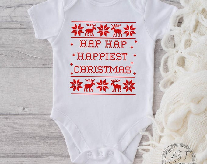Hap Hap Happiest Christmas Baby Onesie® Bodysuit - Christmas Vacation Inspired - Ugly Christmas Sweater