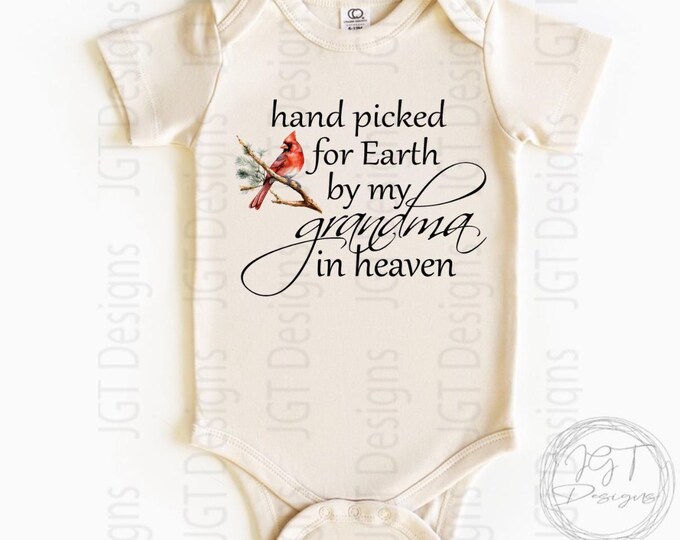 Hand Picked By Grandma in Heaven Cardinal Baby Onesie® Bodysuit - Newborn Bodysuit