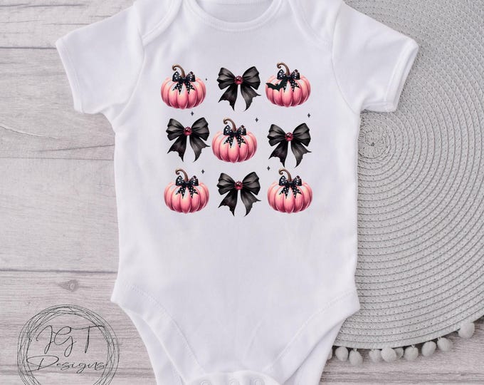 Halloween Baby  Onesie®Bodysuit - Coquette Pink Pumpkin and Bow