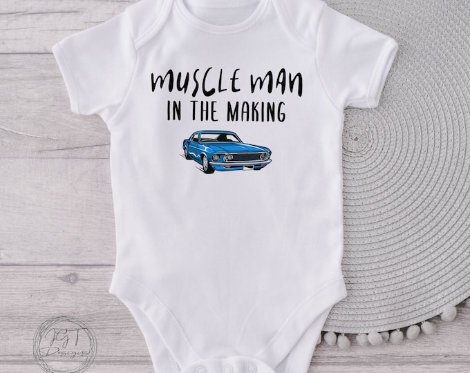 Funny Baby Onesie® Bodysuit -  Muscle Man In The Making -  Retro Classic Car