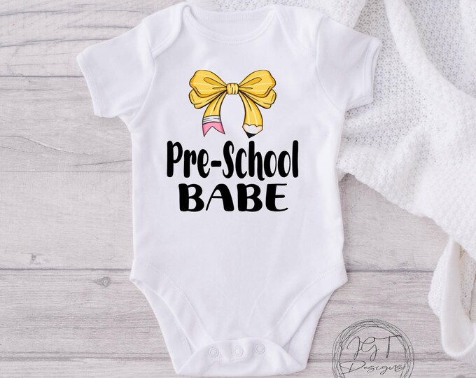 Pre-School Baby Onesie® Bodysuit -  Pre-School Babe -  Coquette Pencil Bow -  Back to School -
