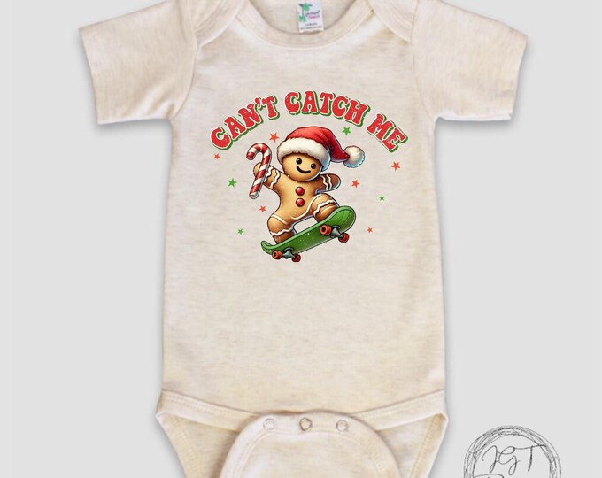 Can’t Catch Me Retro Christmas Baby Onesie® Bodysuit - Gingerbread