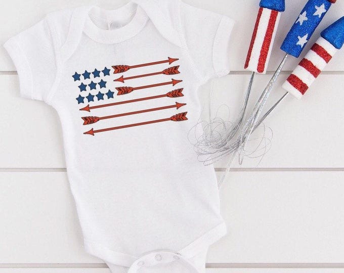 July 4th Baby Onesie® Bodysuit -  Flag Stars & Arrows -  USA -   -
