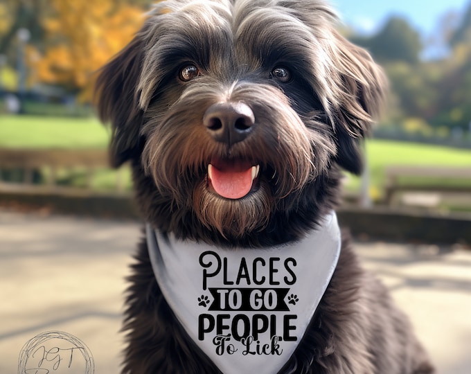 Pet Bandana, Places To Go People To Lick, Dog Scarf, Funny Dog Accessories