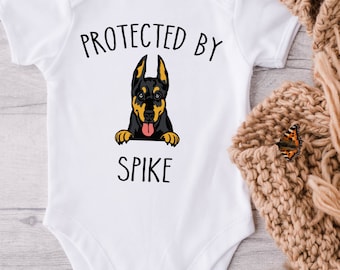 Protected by Doberman  Baby Onesie® Bodysuit - Personalized