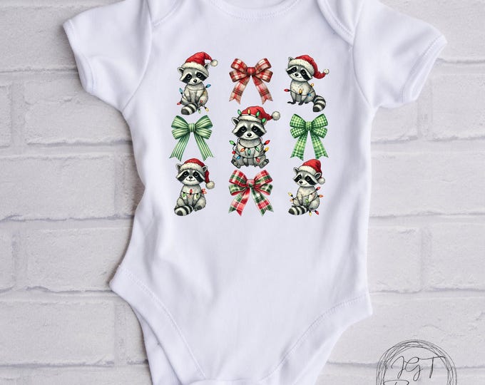 Raccoon Christmas Baby  Onesie®Bodysuit - Coquette Bows