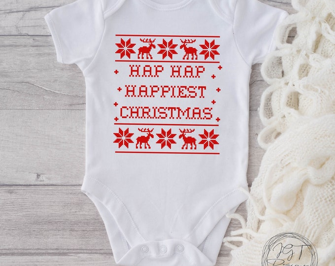 Hap Hap Happiest Christmas Baby Onesie® Bodysuit - Christmas Vacation Inspired - Ugly Christmas Sweater