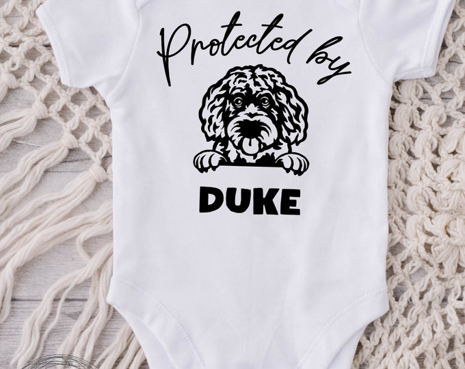 Protected by Labradoodle  Baby Onesie® Bodysui - Personalized