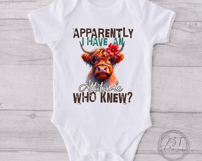 Apparently I Have An Attitude Funny Baby Onesie® Bodysuit - Highland Cow