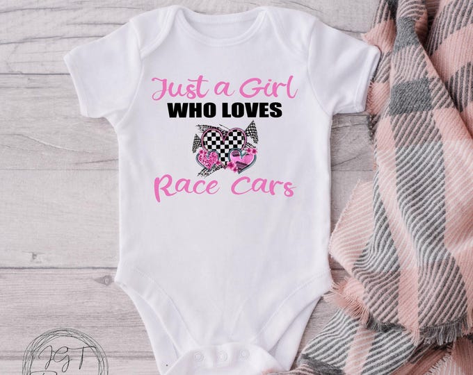 Just A Girl Who Loves Race Cars Baby Onesie® Bodysuit - Racing Funny Bodysuit
