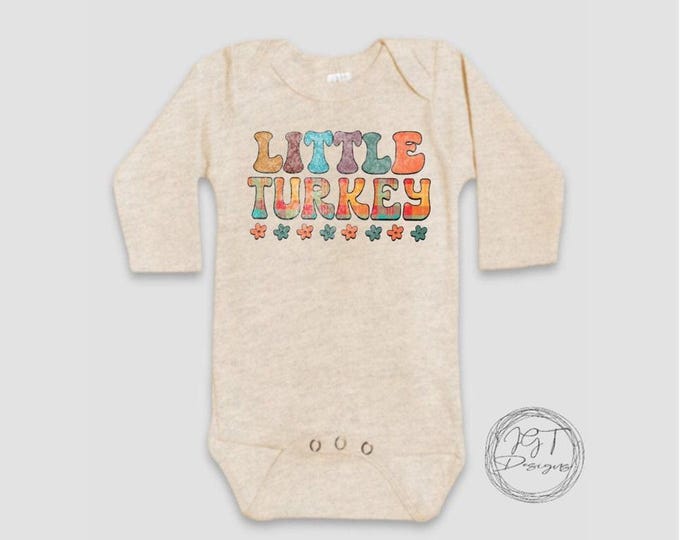 Little Turkey Retro Thanksgiving Baby Onesie® Bodysuit - Fall