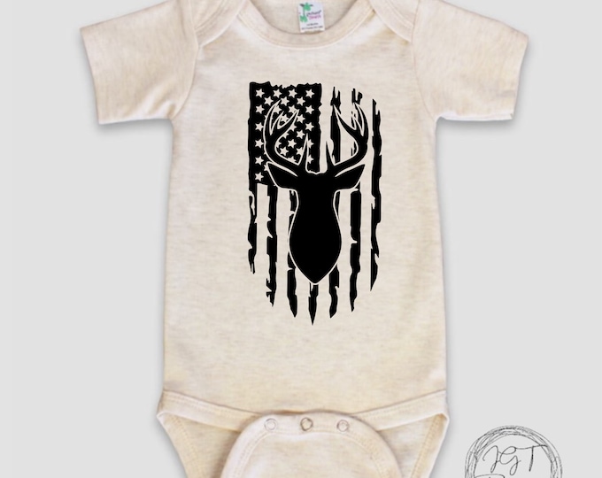 Hunting Baby Onesie® Bodysuit -  American Flag Deer Hunting