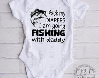 Pack My Diapers I'm Going Fishing Baby Onesie® Bodysuit