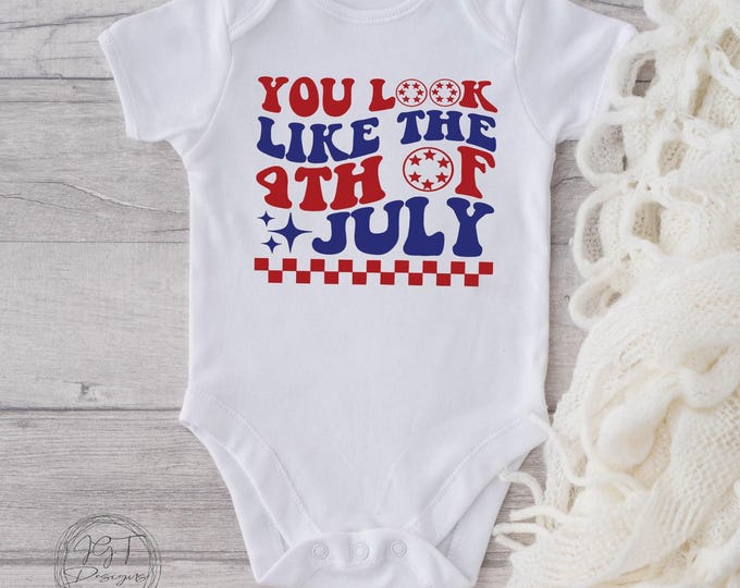 Retro 4th of July Baby Onesie®: USA Graphic Bodysuit