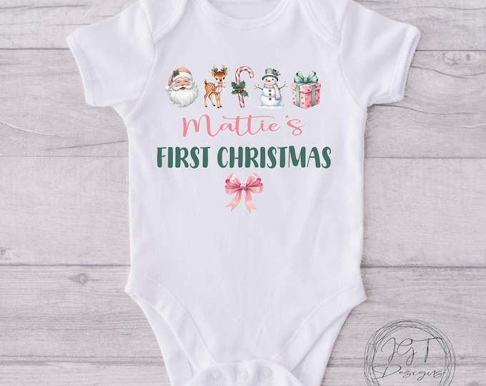 Personalized First Christmas Baby Onesie Bodysuit - Custom Christmas