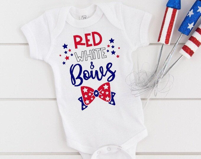 July 4th Baby Onesie® Bodysuit -  Red White And Bows -  USA -   -