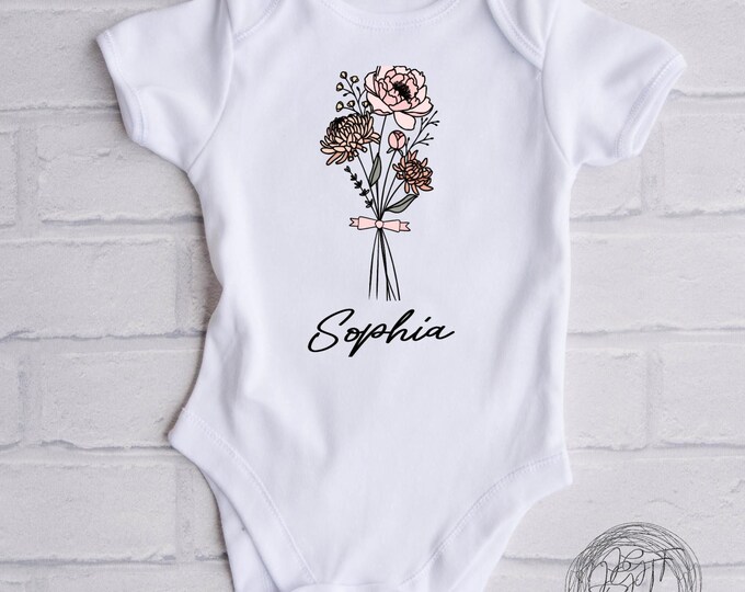 Personalized November Birth Month Flower -  Baby Onesie® Bodysuit - Minimalist Boho Bodysuit