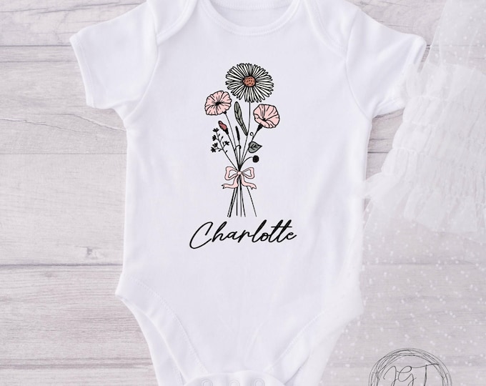 Personalized  September Birth Month Flower -  Baby Onesie® Bodysuit - Minimalist Boho Bodysuit