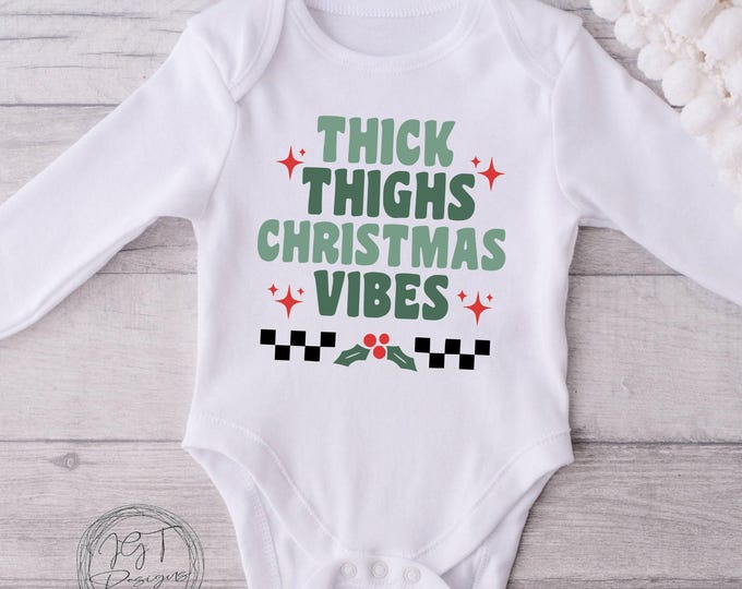 Retro Christmas Baby Onesie® Bodysuit -Thick Thighs Christmas Vibes