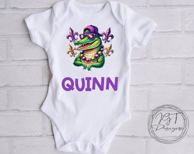 Alligator Mardi Gras Baby Onesie® Bodysuit - Personalized Name