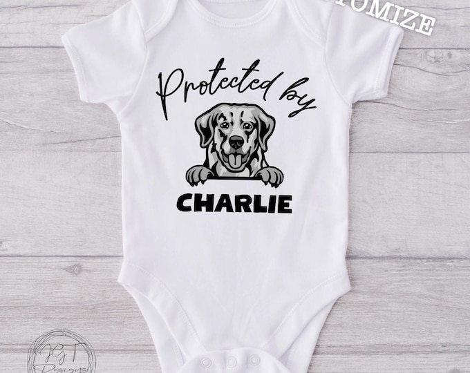 Protected by Golden Retriever  Baby Onesie® Bodysuit - Personalized