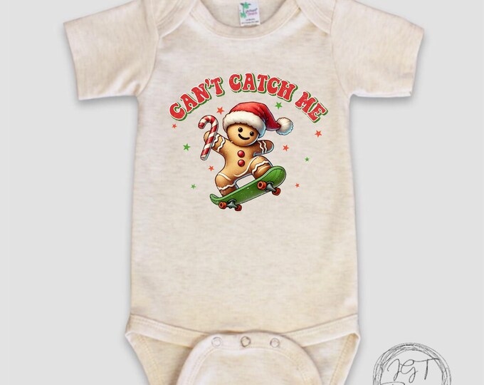 Can’t Catch Me Retro Christmas Baby Onesie® Bodysuit - Gingerbread