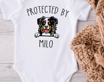 Protected by Australian Shepherd Baby Onesie® Bodysuit - Personalized