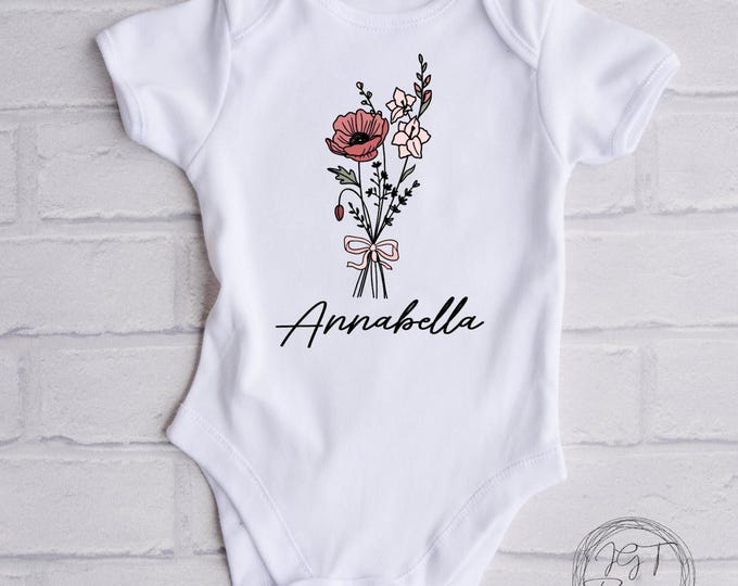 Personalized August Birth Month Flower -  Baby Onesie® Bodysuit - Minimalist Boho Bodysuit