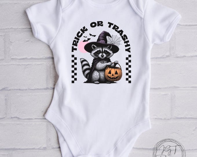 Trick Or Trashy Raccoon Halloween Baby Onesies® Bodysuit - Feral Child Bodysuit