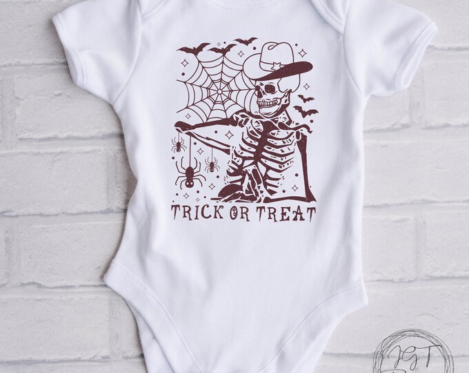 Retro Halloween Baby Onesie® Bodysuit - Skeleton Cowboy Trick Or Treat