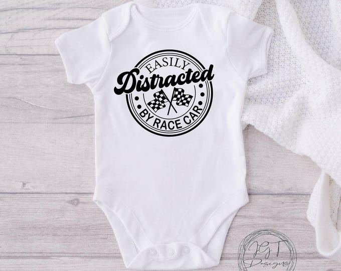 Racing Baby Onesie® Bodysuit - Easily Distracted By Race Cars