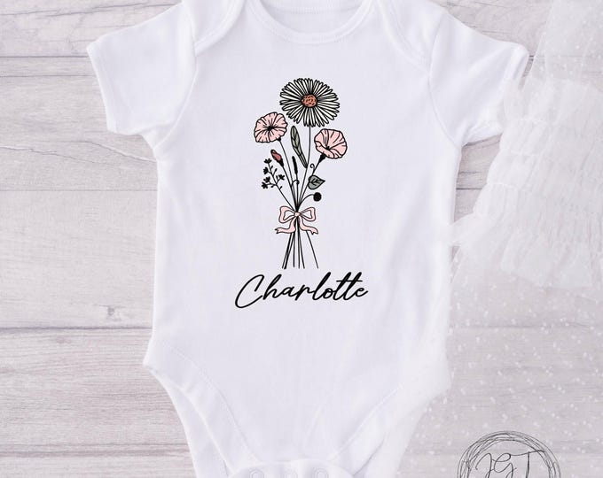 Personalized  September Birth Month Flower -  Baby Onesie® Bodysuit - Minimalist Boho Bodysuit