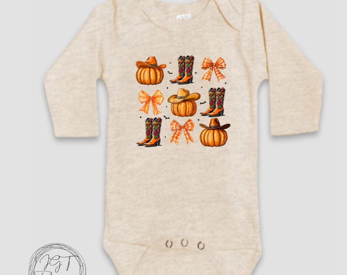 Fall Baby  Onesie®Bodysuit - Coquette Bows Pumpkins Cowboy Boots