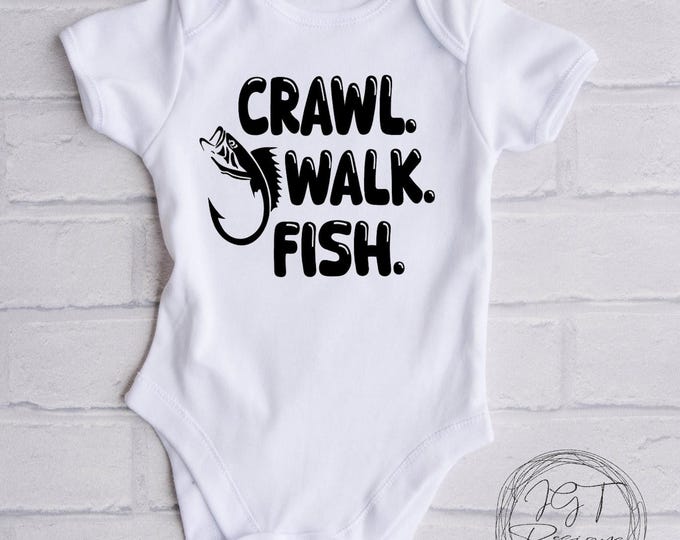 Crawl Walk Fish Fishing Baby Onesie® Bodysuit