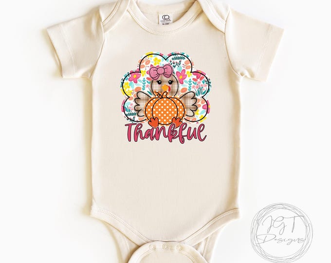 Thankful Coquette Turkey Thanksgiving Baby Onesie® Bodysuit