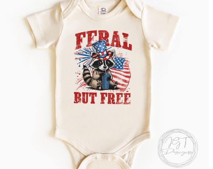 Feral But Free July 4th Baby Onesie® Bodysuit - USA - Raccoon Shirt