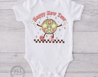 New Year's Baby Onesie® Bodysuit: Retro Disco Ball, Happy New Year
