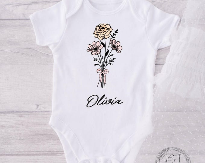 Personalized October Birth Month Flower -  Baby Onesie® Bodysuit - Minimalist Boho Bodysuit