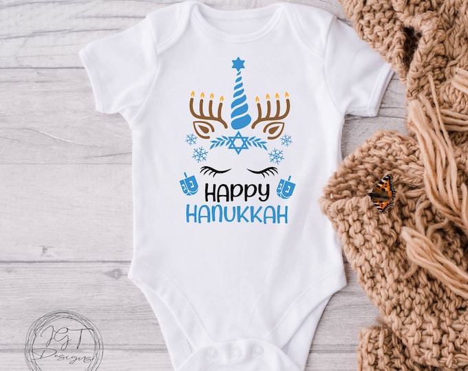 Happy Hanukkah Unicorn Baby Onesie® Bodysuit -  Hanukkah
