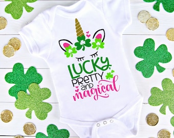 Leprecorn St Lucky Sweet and Magical Patrick's / Paddy's Day Cute Baby Onesies / Bodysuits Irish Unicorn
