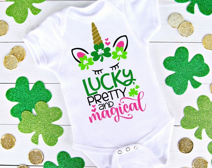St. Patrick's Day Baby Onesie® Bodysuit -  Lucky Pretty And Magical -  St. Patrick’s Day Bodysuit -  Unicorn Bodysuit -