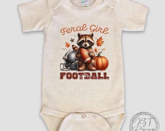 Feral Girl Football Baby Onesie® Bodysuit - Raccoon Shirt