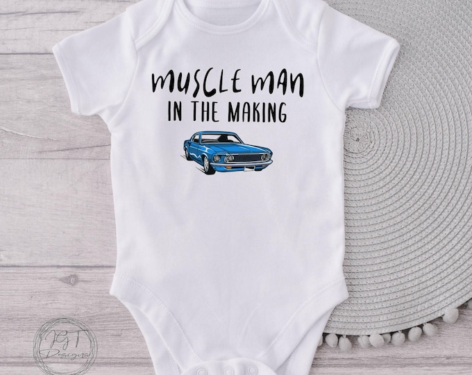Funny Baby Onesie® Bodysuit -  Muscle Man In The Making -  Retro Classic Car