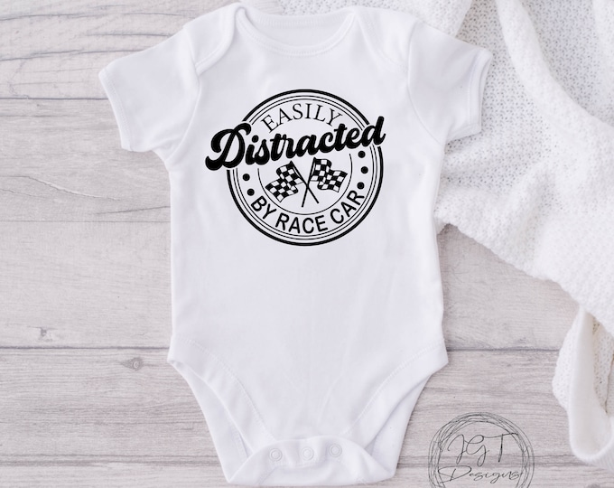 Racing Baby Onesie® Bodysuit - Easily Distracted By Race Cars
